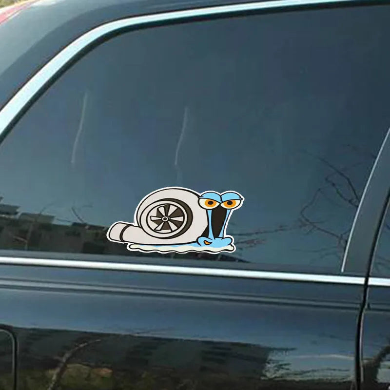 Reflective car sticker with cartoon snail design measuring 12x8cm