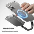 Grey ultra-thin magnetic mobile solid state drive with C to C cable and magnetic ring on packaging.