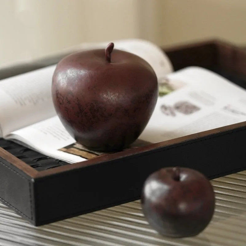 Retro Chinese ceramic apple ornament in large and small size options for desktop decoration