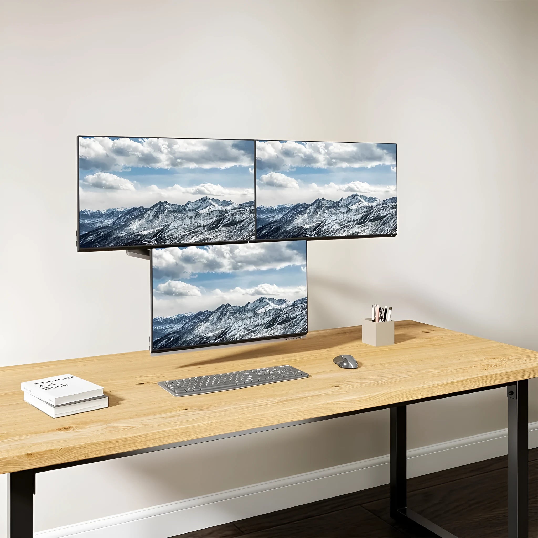 Black three-arm gas spring computer monitor arm for 13 to 27 inch screens with aluminium alloy construction