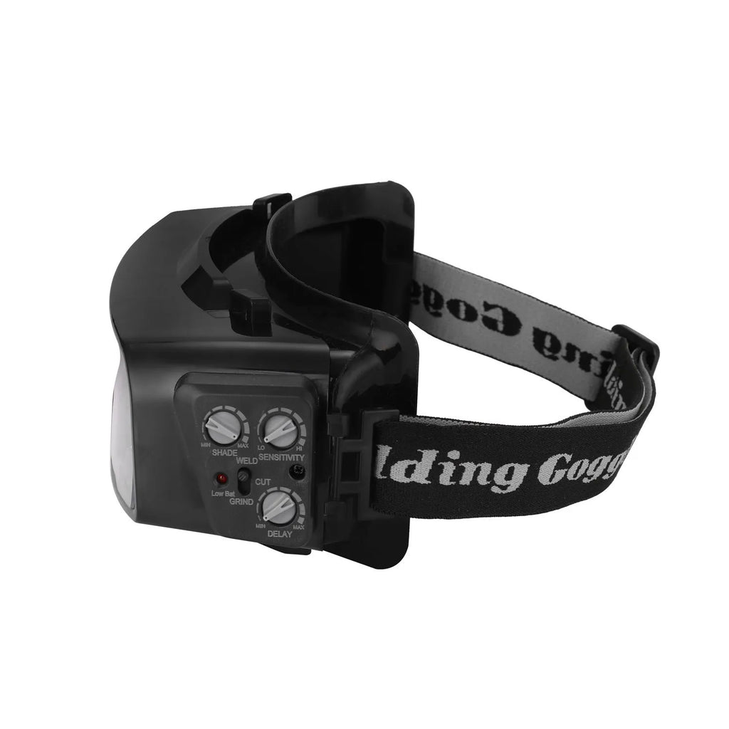 Black automatic darkening welding glasses with a large rectangular lens for arc welding protection.