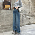 Women's retro blue straight-leg jeans with high waist in three length variations