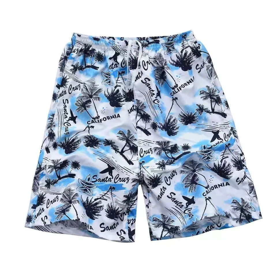 Men's floral print five-point swimming trunks in polyester fabric available in twenty-four pattern options