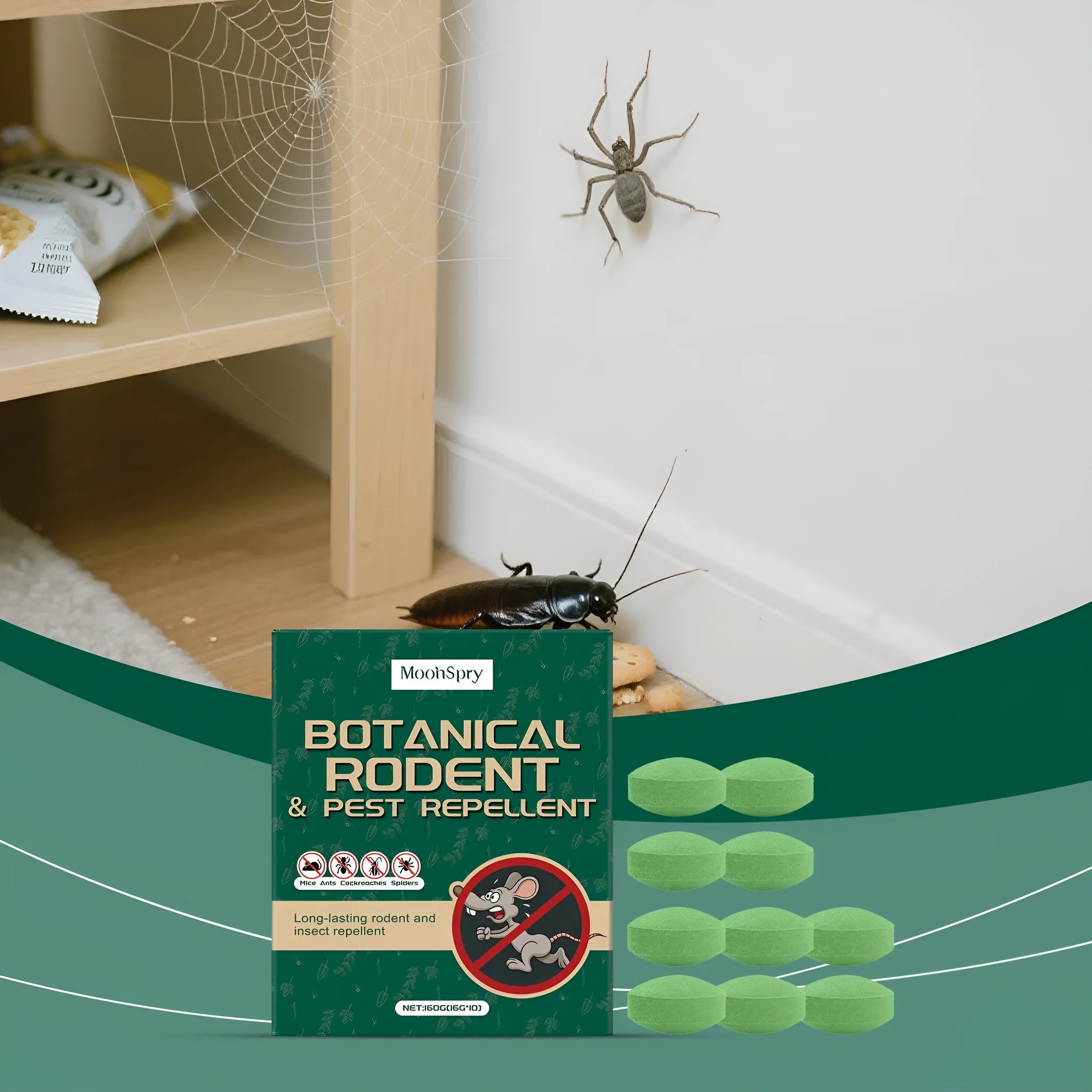 Rodent repellent pills in mesh bags for warehouse and household protection against mice