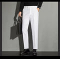 Men's straight-leg ankle-length suit trousers in a chemical fibre blend fabric shown in a classic colour.