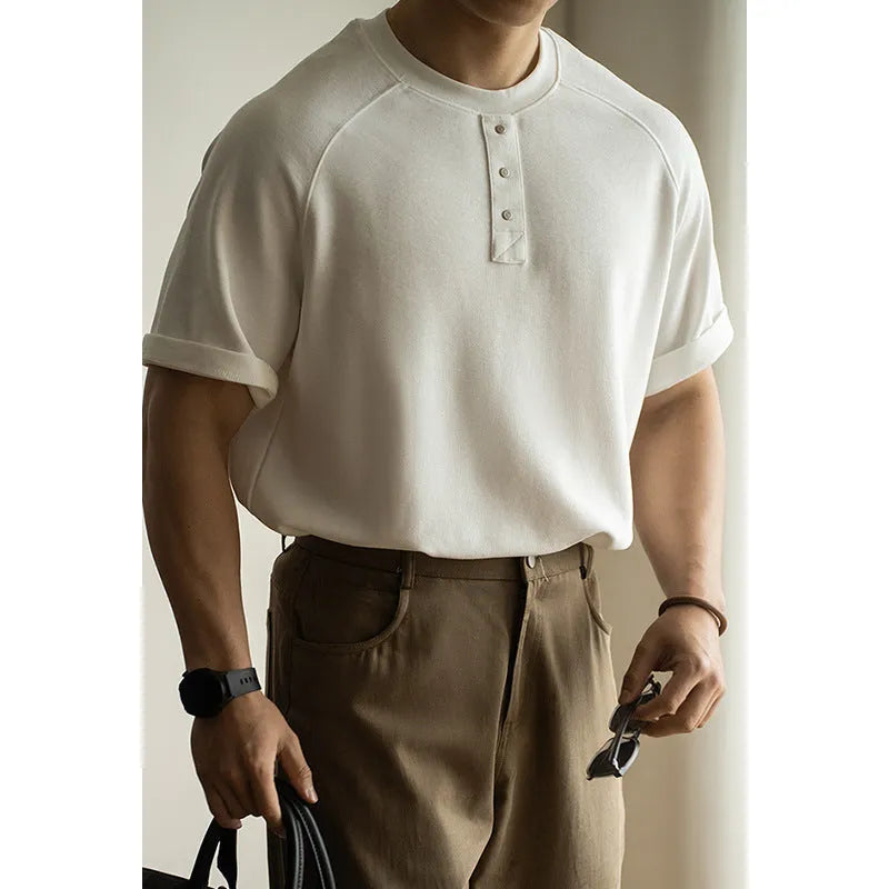 Casual raglan sleeve pullover top in terry fabric with loose fit and Asian sizing options