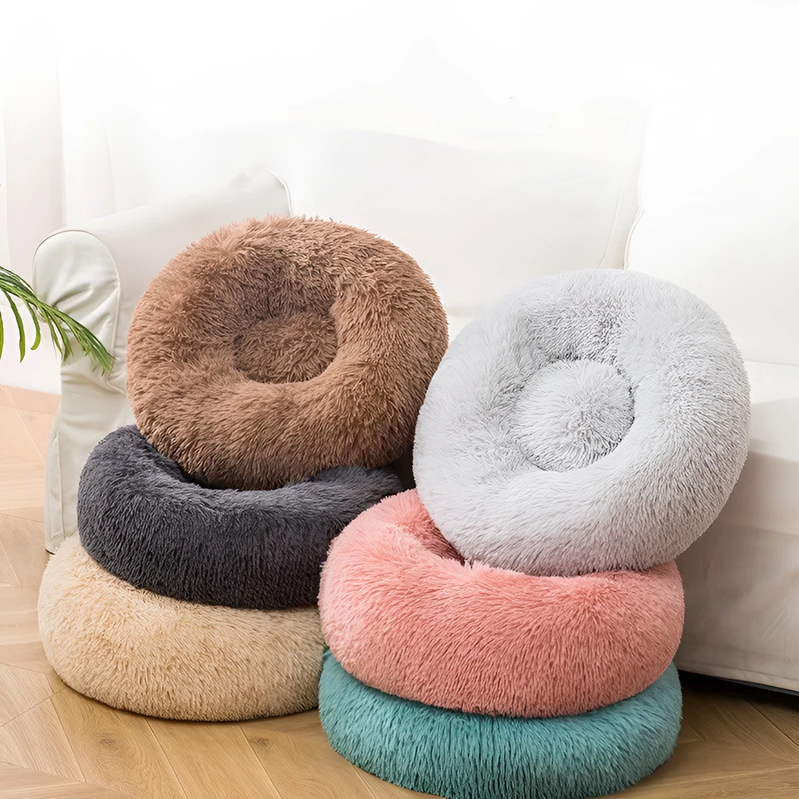 Plush warm dog bed in winter, soft cloth pet nest, size 60cm, dark gray colour