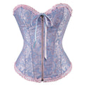 Women's black and red jacquard spandex corset with front zipper closure for waist support.