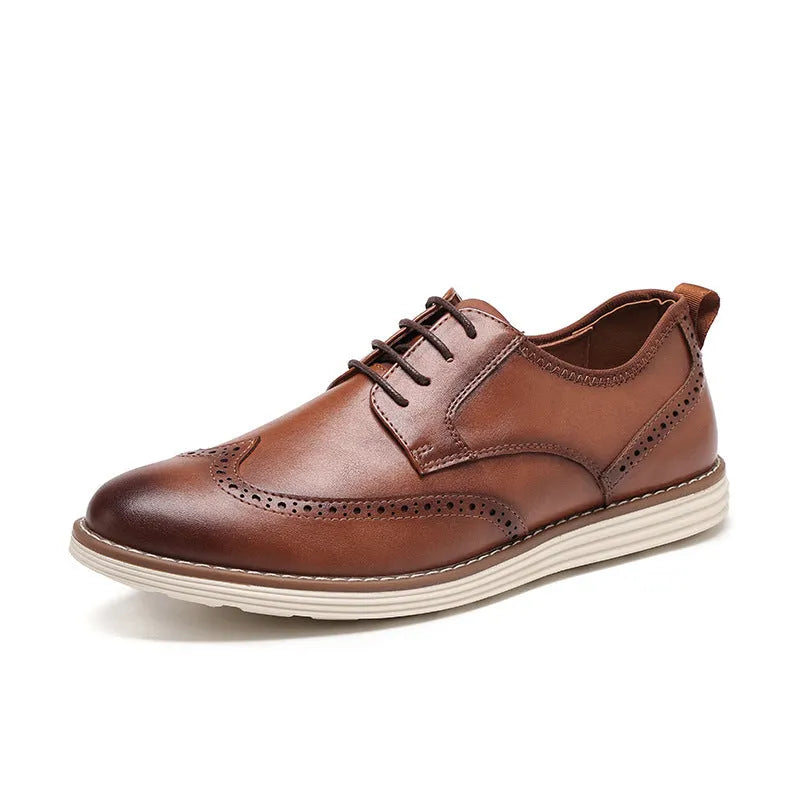 Men's black slip-on casual shoes with PU leather upper and round toe.