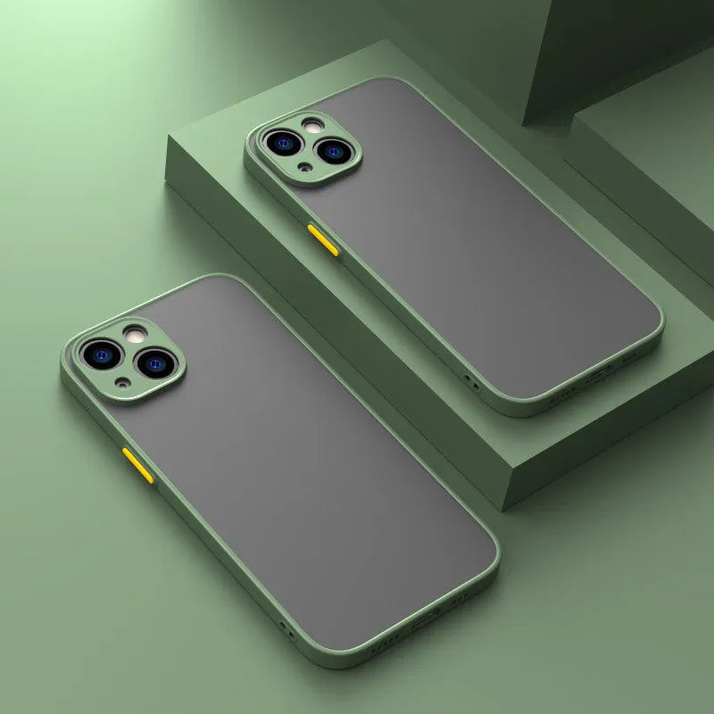 Frosted hard plastic iPhone case in solid colour with fine hole design for anti-fall protection.