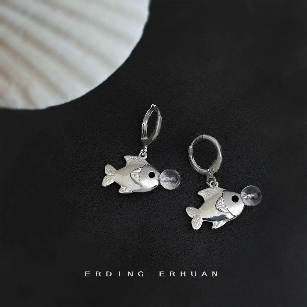 Copper bubble fish earrings with electroplated goldfish design animal jewellery