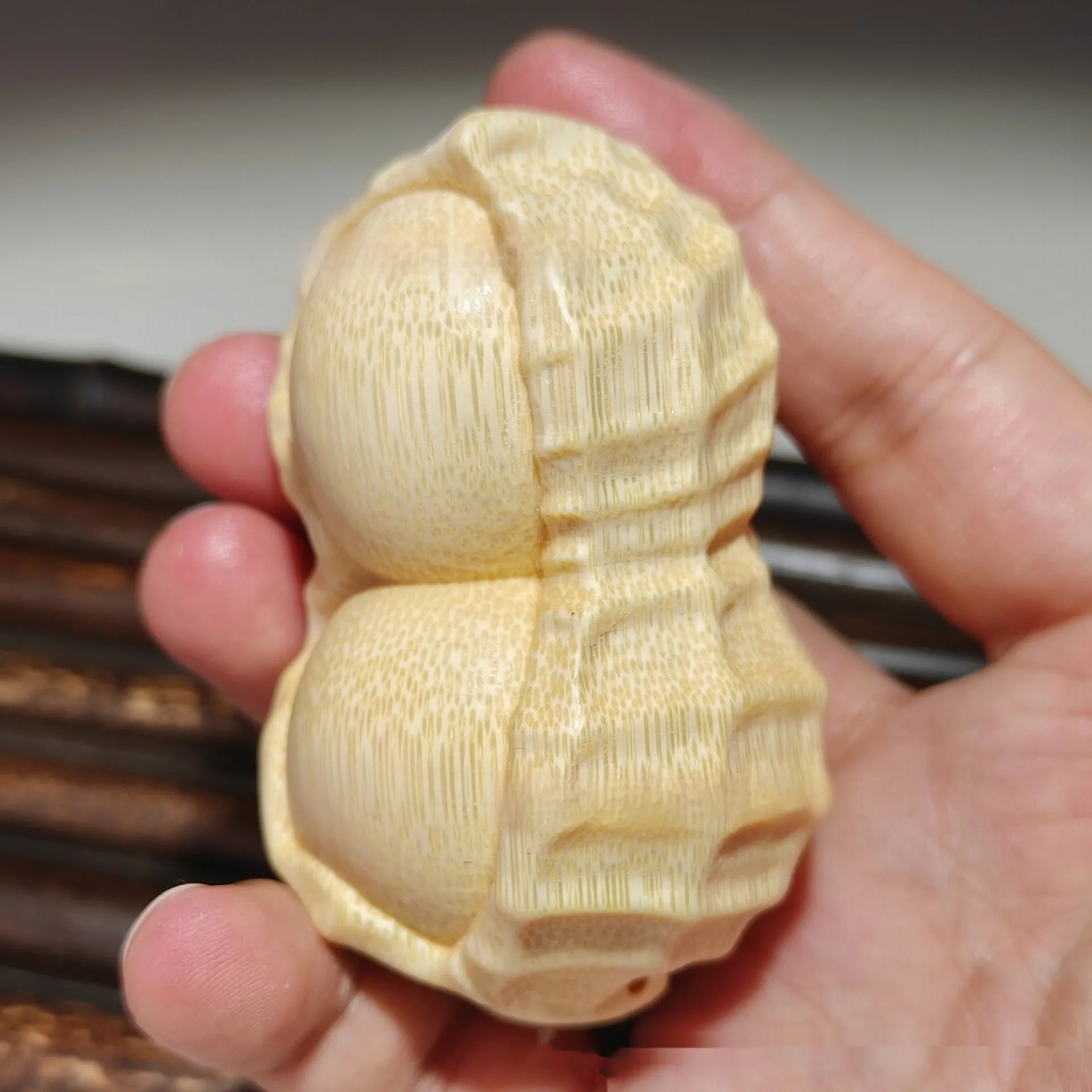 Solid natural bamboo carving peanut ornament in modern simplicity style