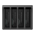 Four-bay external hard drive docking station with USB cable and power adapter