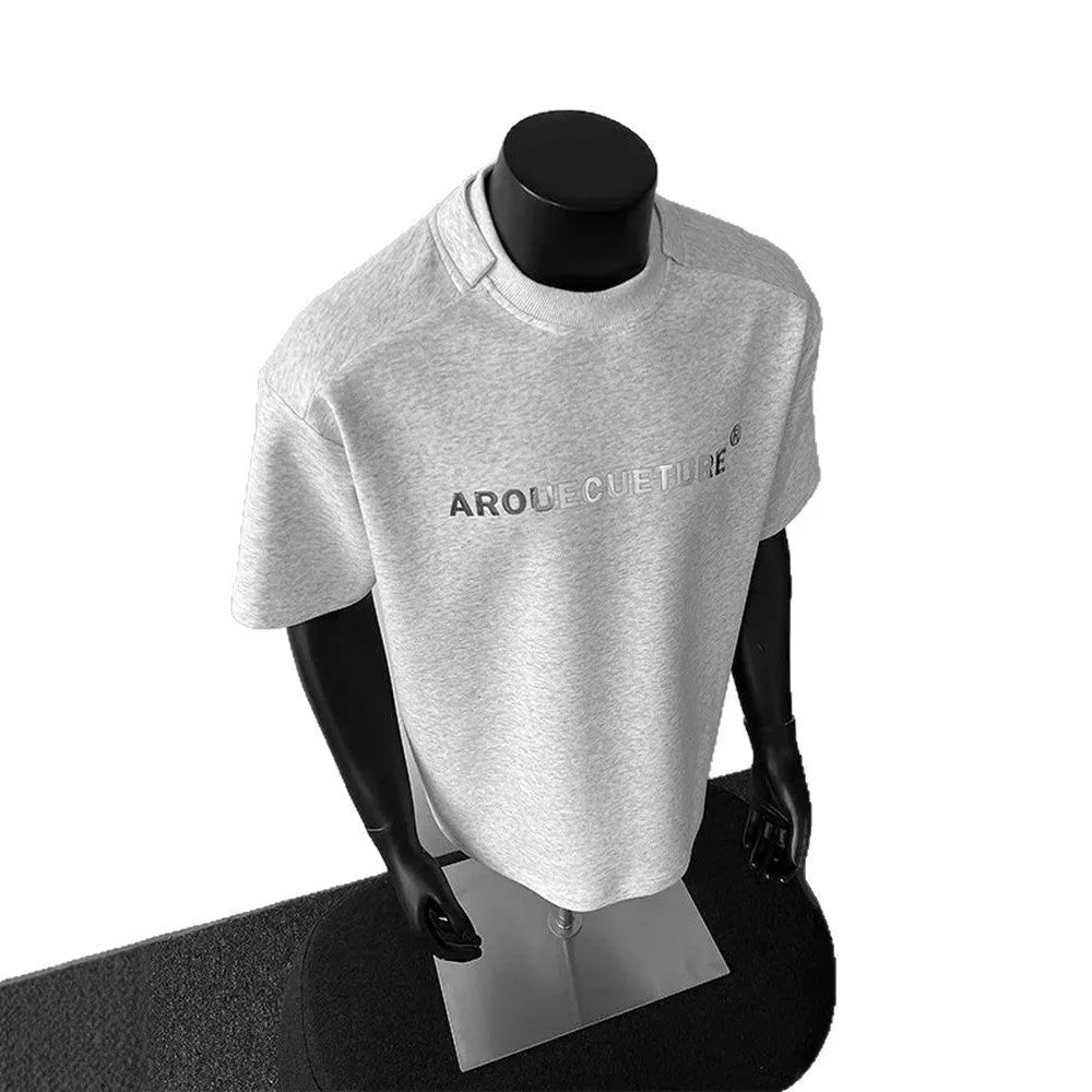 Men's oversized cotton t-shirt with letter pattern in light grey colour