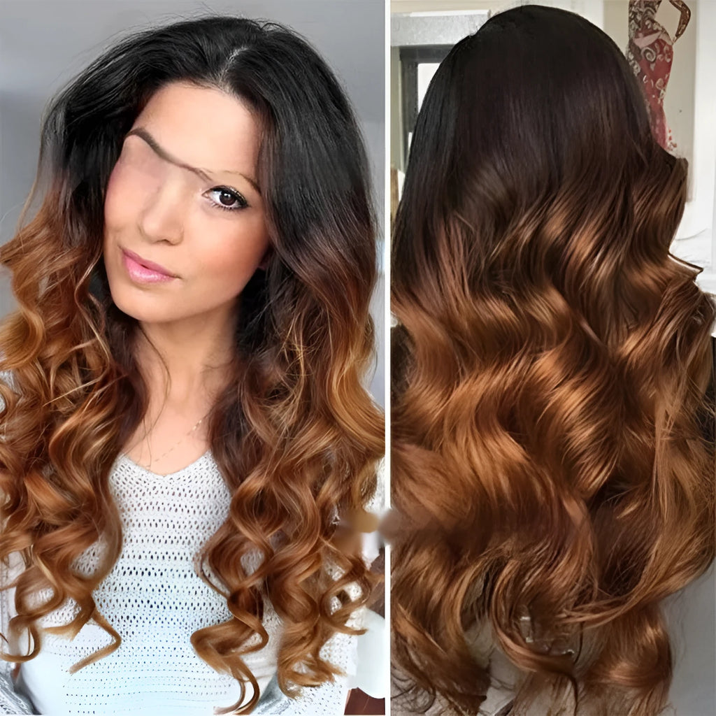 Real human hair Ruili style gradient wig with a lace front cap, shown in a long length.