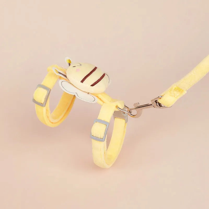Bee-shaped backpack cat harness set with adjustable straps and lead in blue colour