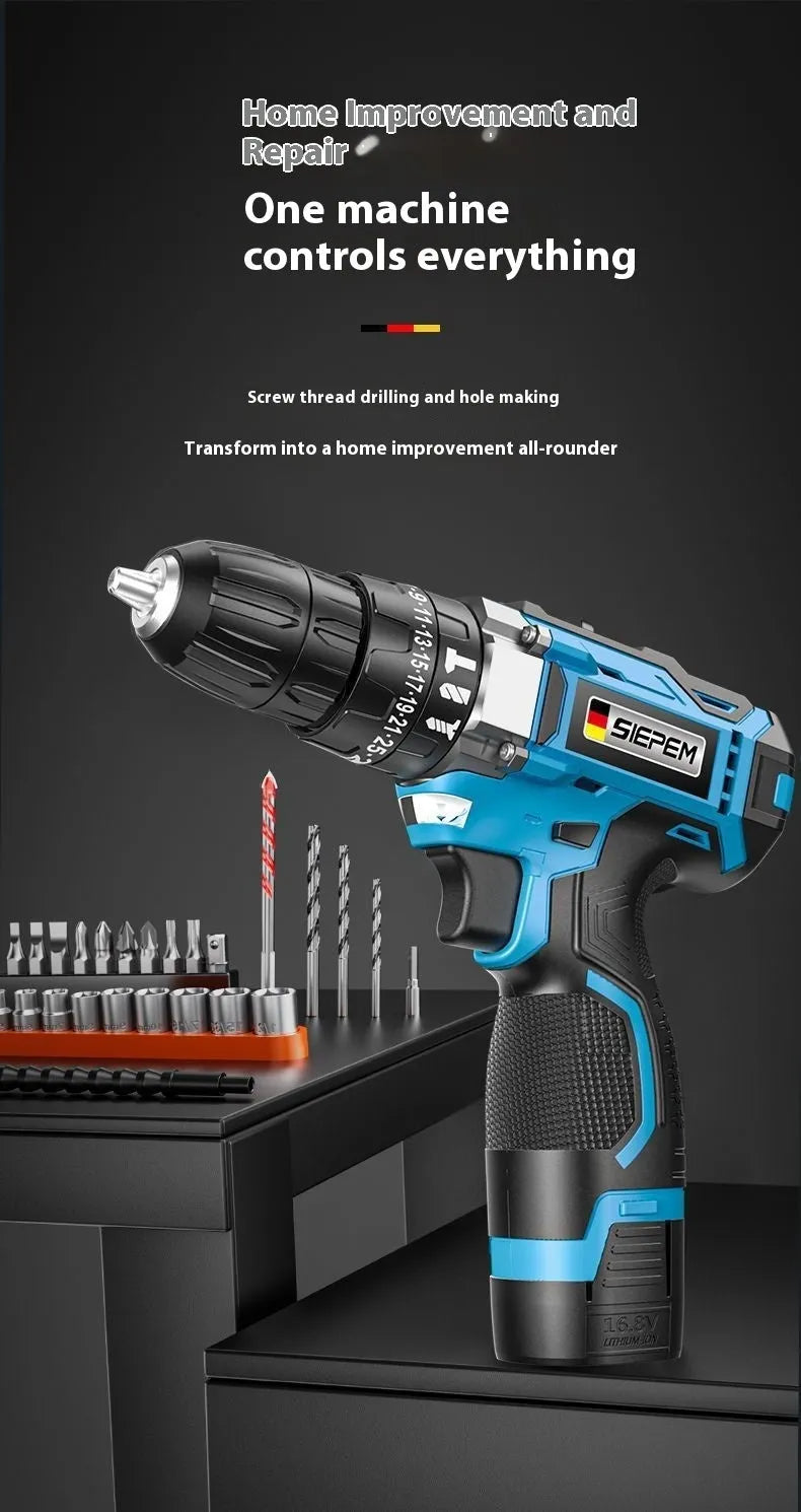 12V pistol grip cordless impact drill and screwdriver set with plastic storage case on a workbench.