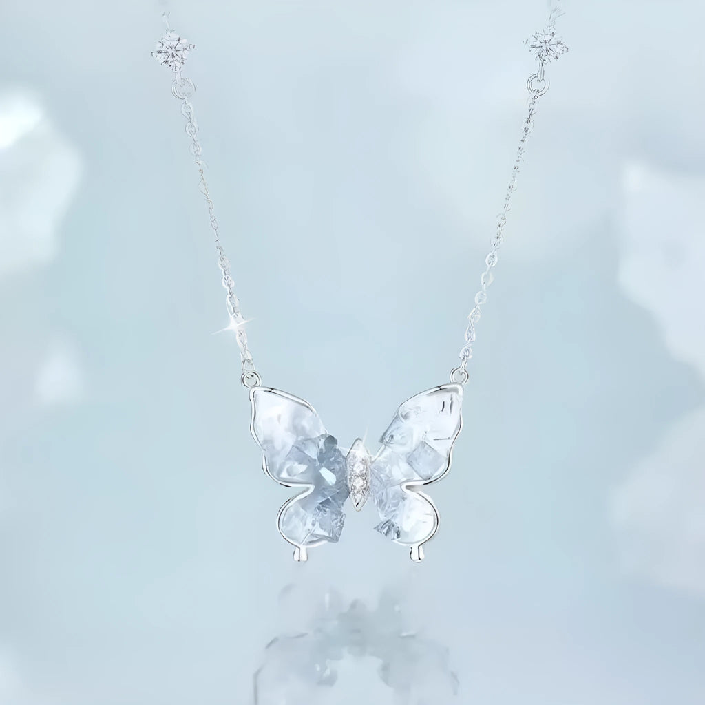 S925 silver butterfly necklace with electroplated pendant on an adjustable O-ring chain.