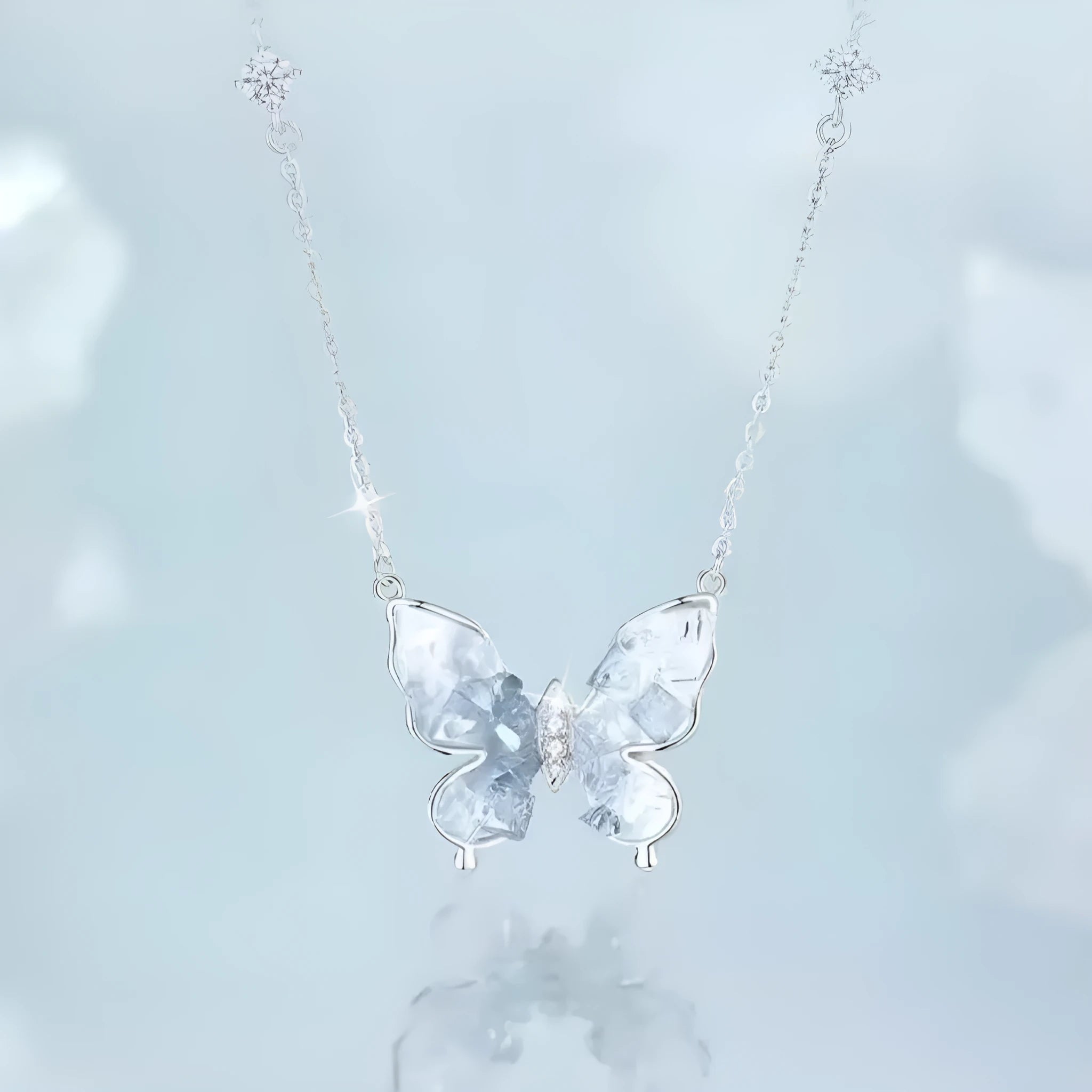 S925 silver butterfly necklace with electroplated pendant on an adjustable O-ring chain.