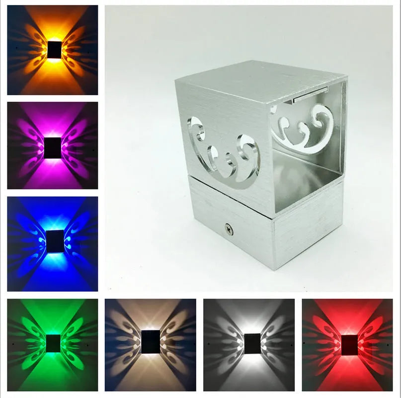Modern LED butterfly wall lamp with aluminium shade and remote control for multi-colour lighting