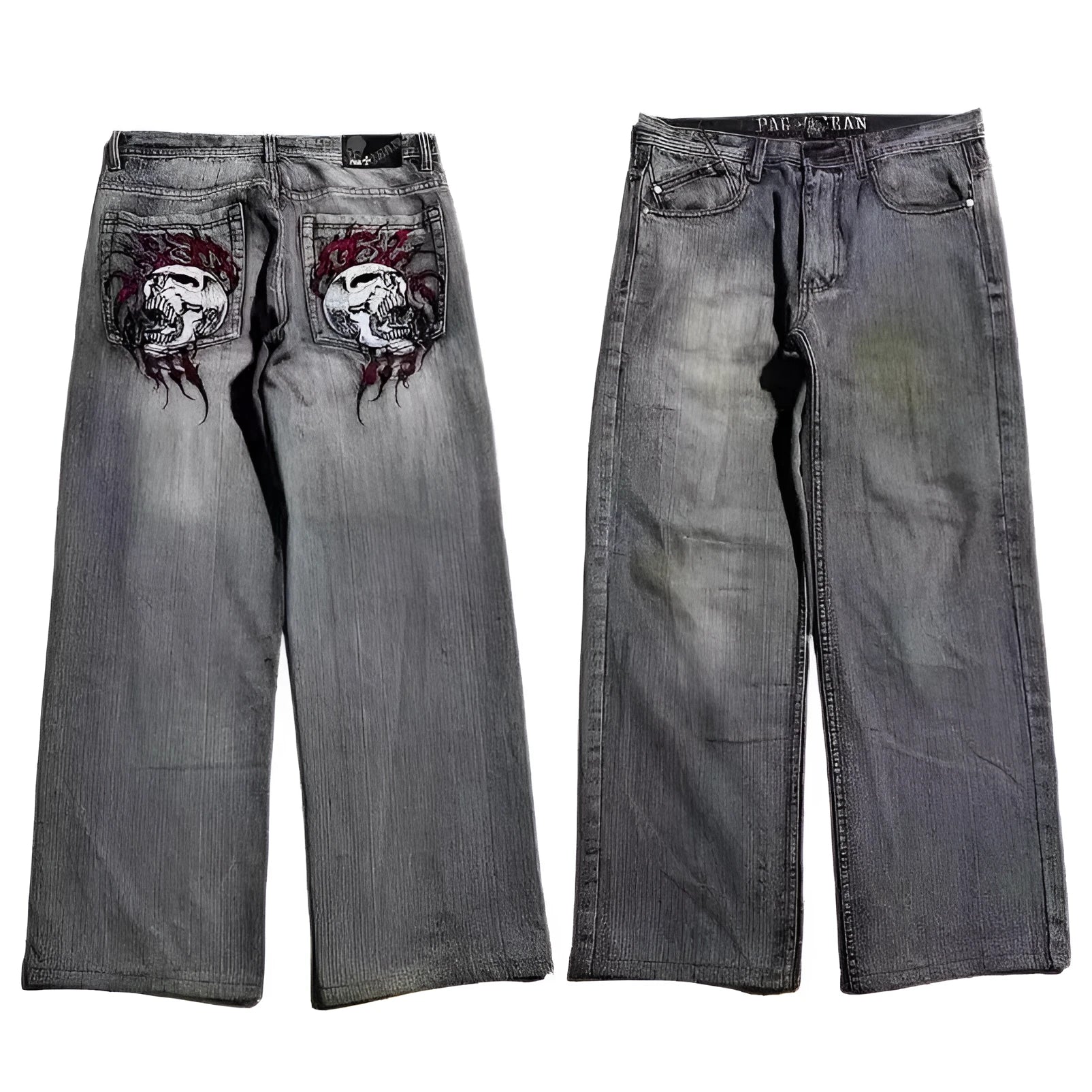 Men's grey washed-out straight-leg jeans with a wide-leg casual workwear design.