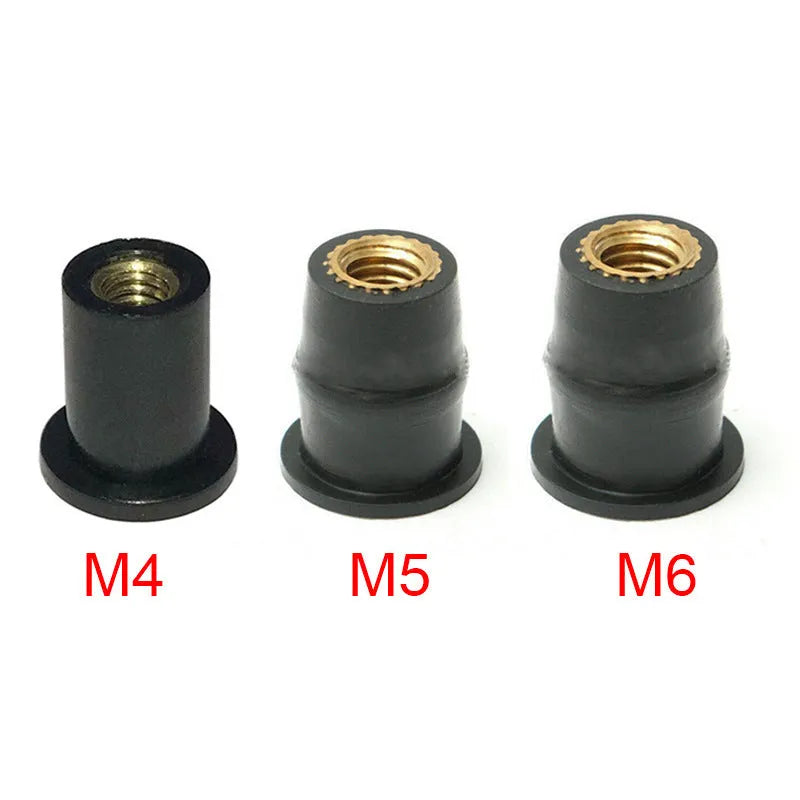Motorcycle windshield rubber expansion well nut fasteners with brass cores, 10-piece kit including M4 M5 M6 sizes