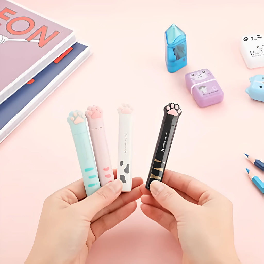 Cat paw mini folding scissors in four colours with stainless steel blades, folded to 8.7 cm length