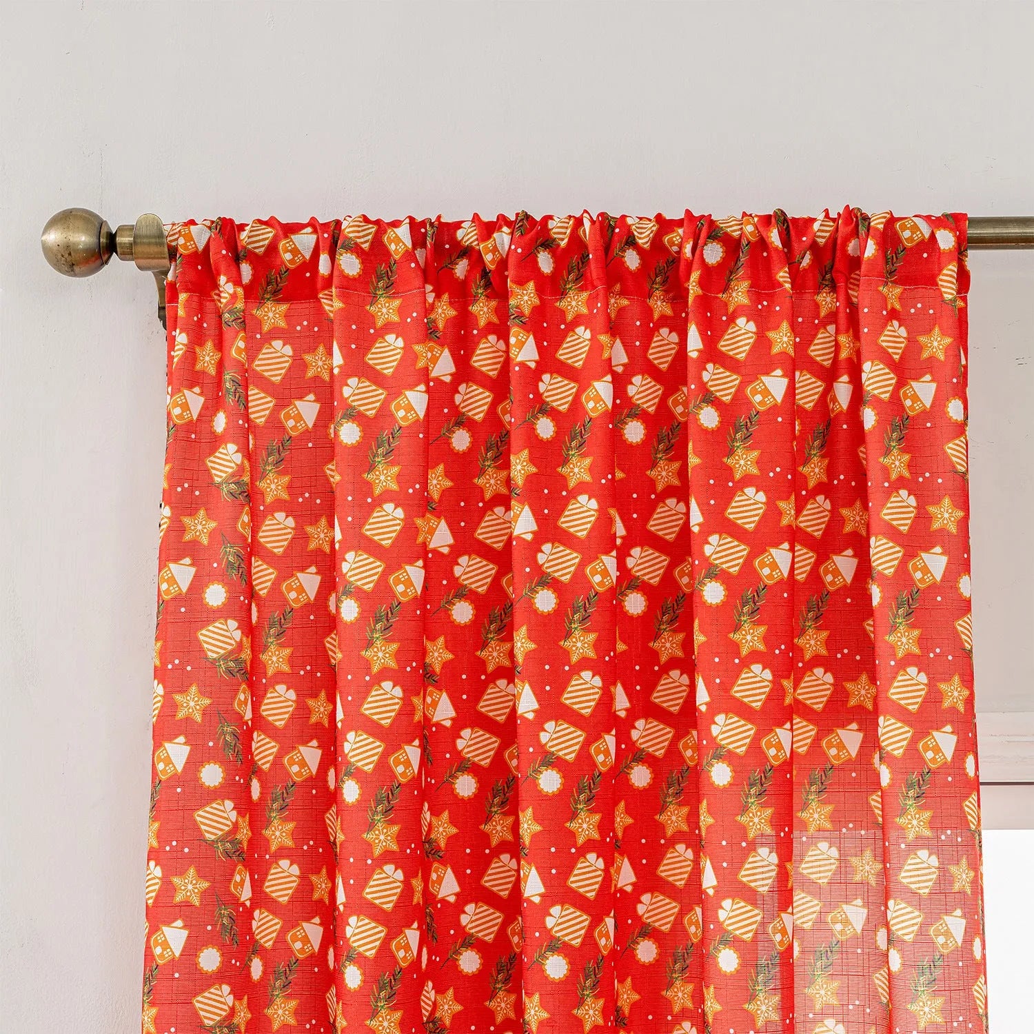 Christmas snowman angel print curtain green red festive window treatment