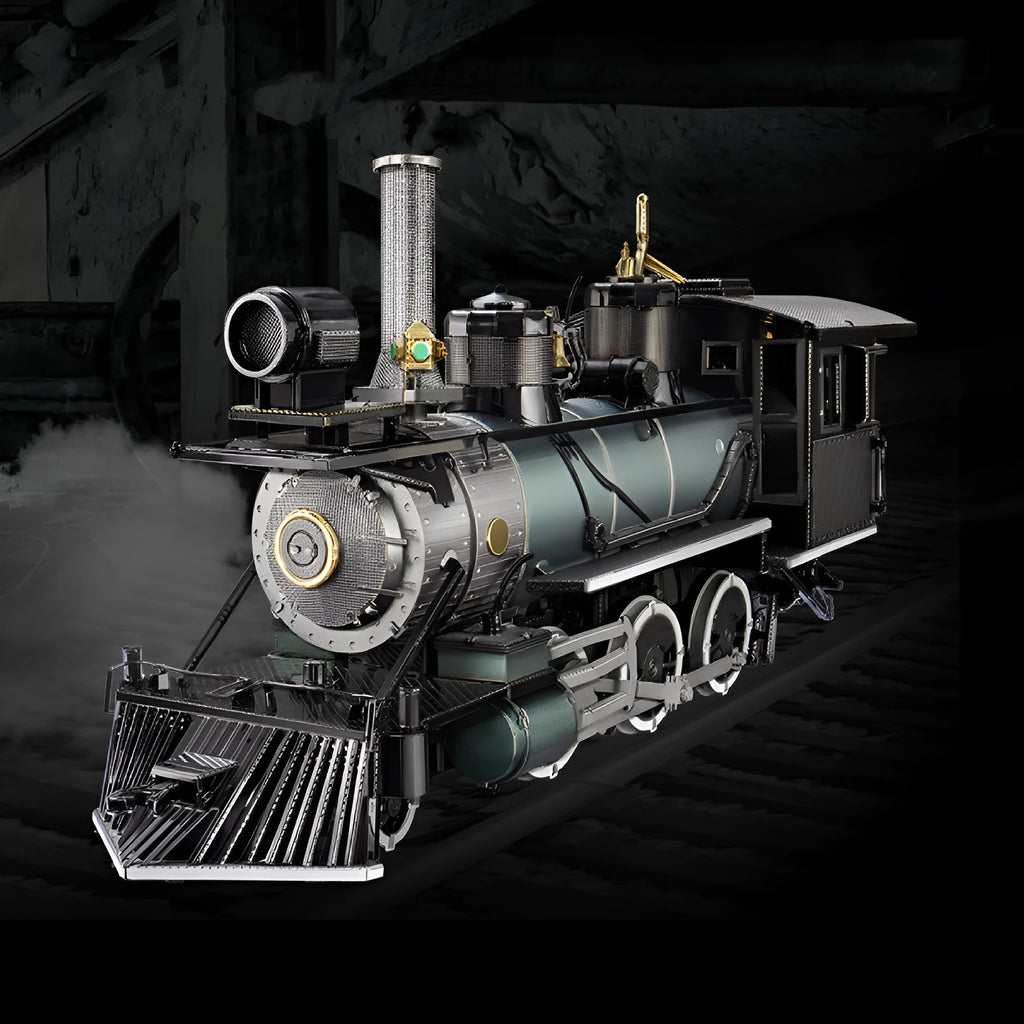 Metal colour printing assembled model puzzle of MG steam locomotive in brass and stainless steel, assembled size 17x5x8cm