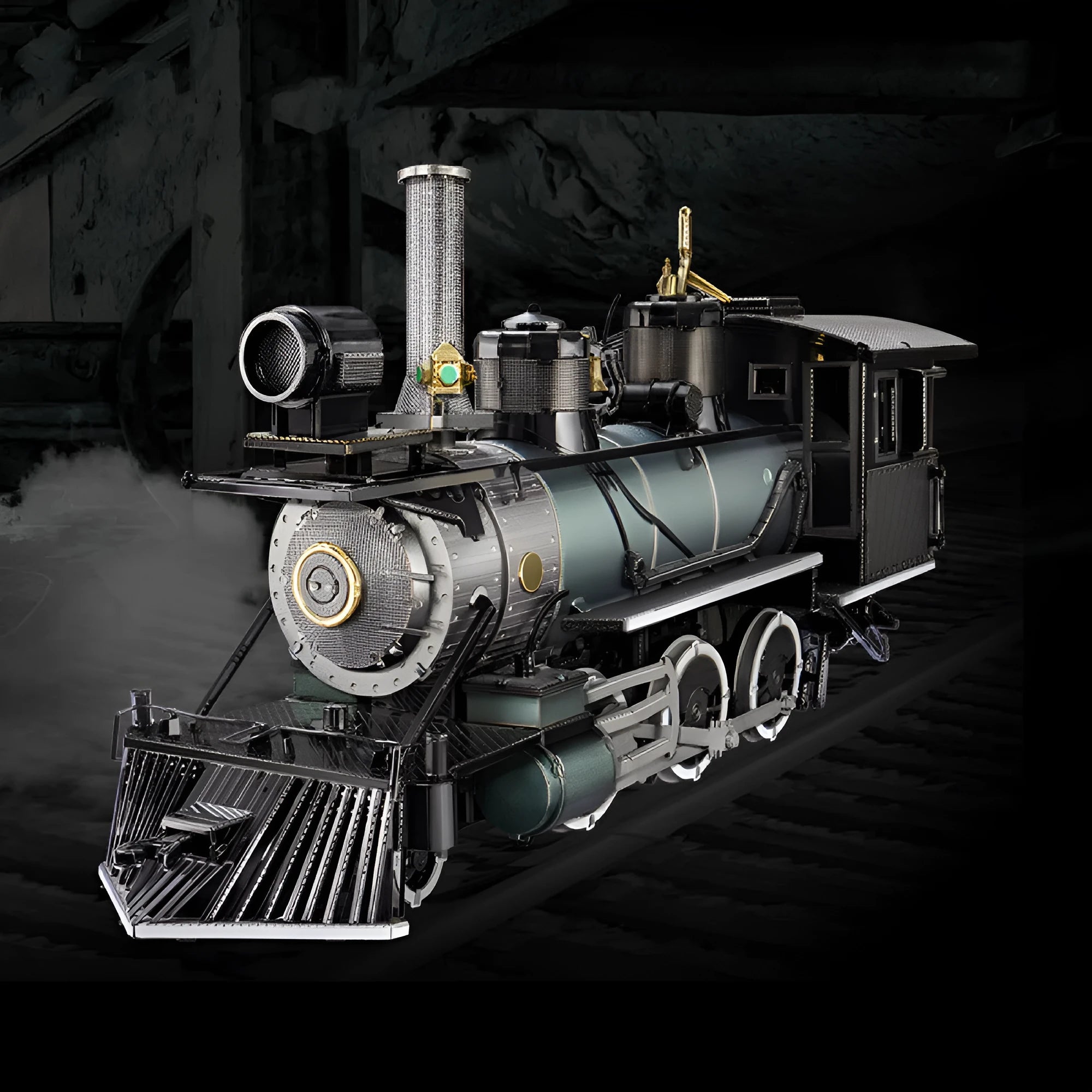 Metal colour printing assembled model puzzle of MG steam locomotive in brass and stainless steel, assembled size 17x5x8cm