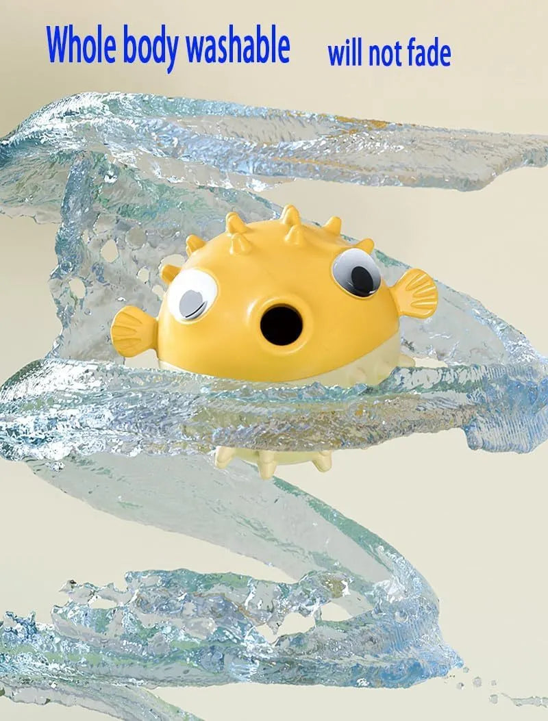 Green interactive fish-shaped dog toy with treat dispensing hole and raised cleaning particles
