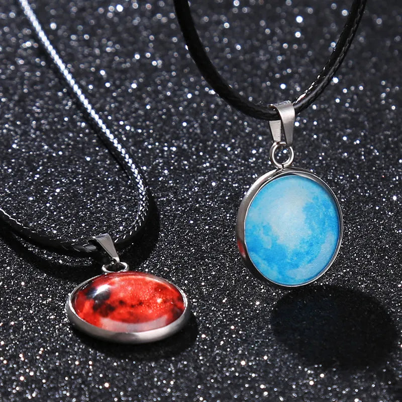 Christmas constellation moon night sky luminous alloy pendant necklace with coloured glass pendant on extension chain