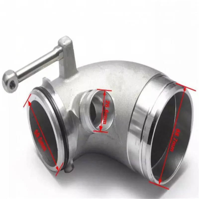 Aluminium alloy 90-degree turbocharger outlet elbow for lateral engine applications