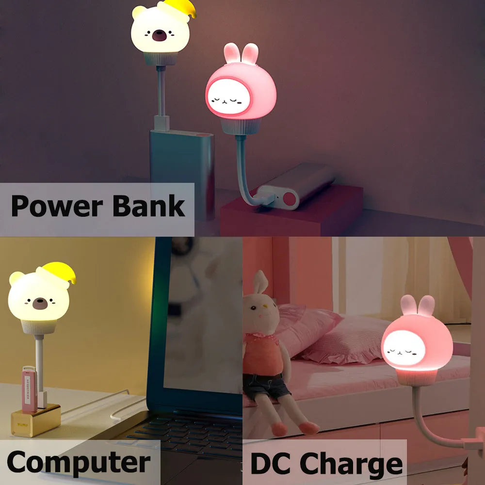 USB portable LED night light in cartoon animal shape with remote control