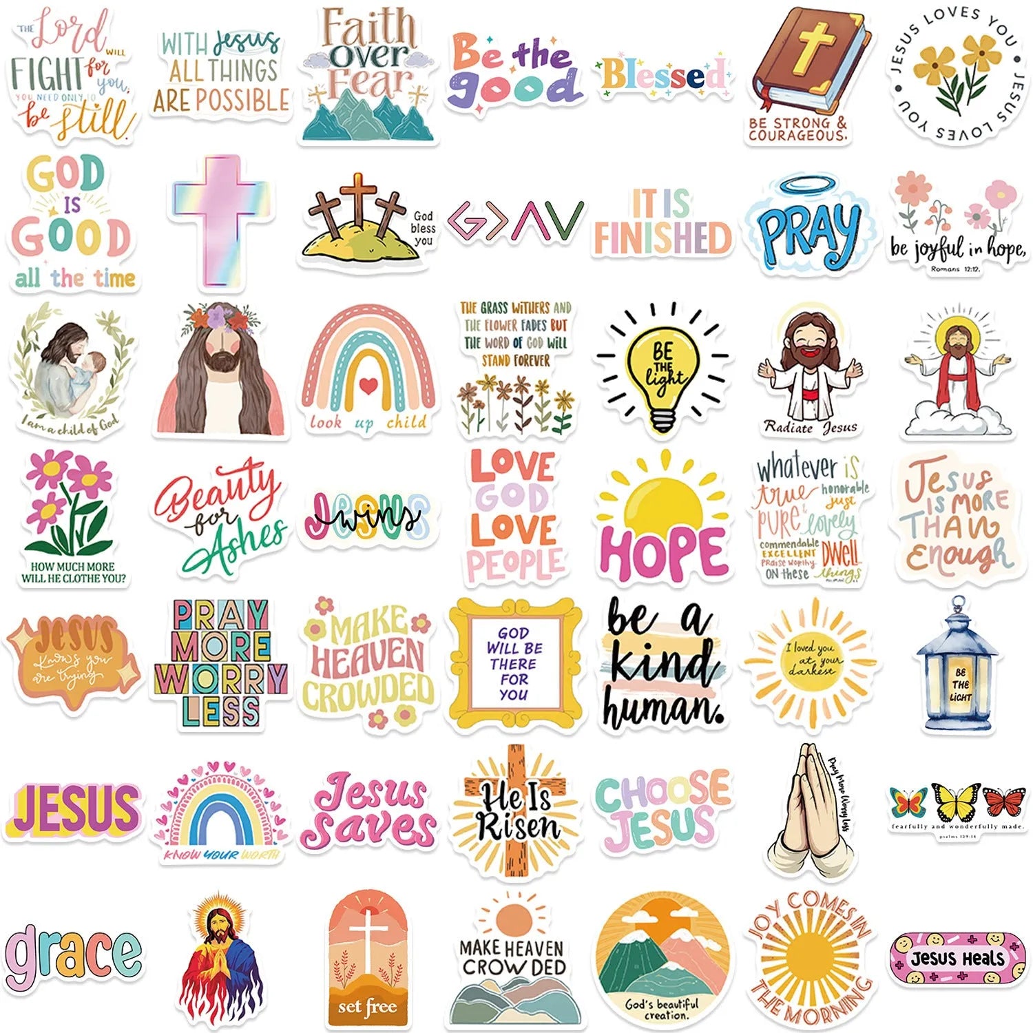 Assortment of 50 colourful printed graffiti stickers on a sheet for decoration