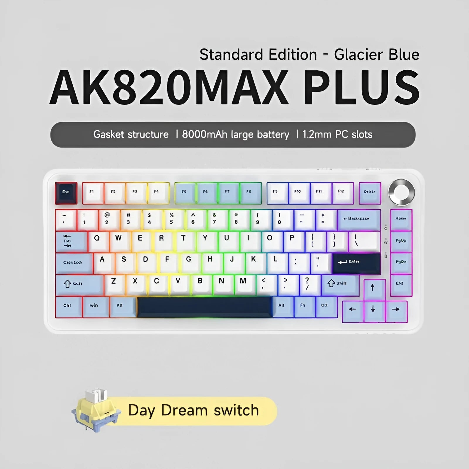 Black, grey and yellow wireless mechanical keyboard with compact 68-key layout and hot-swappable switches