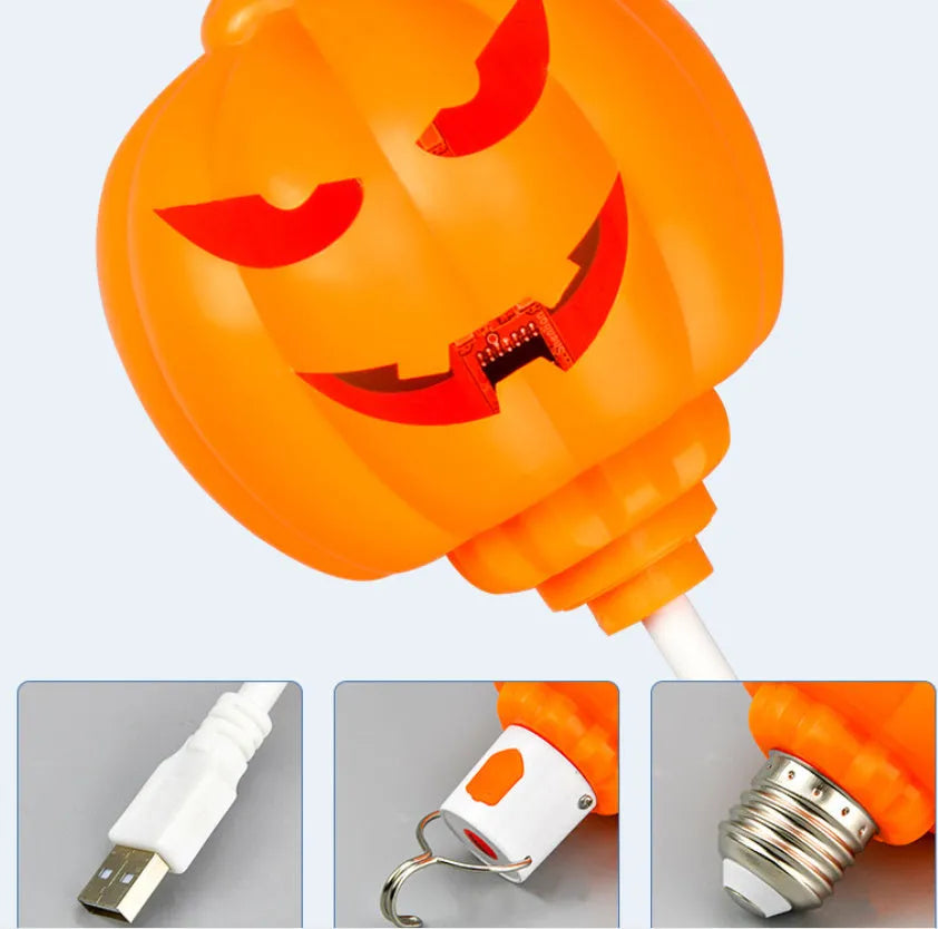 Pumpkin shaped USB rechargeable lamp with yellow or purple light options for holiday decoration