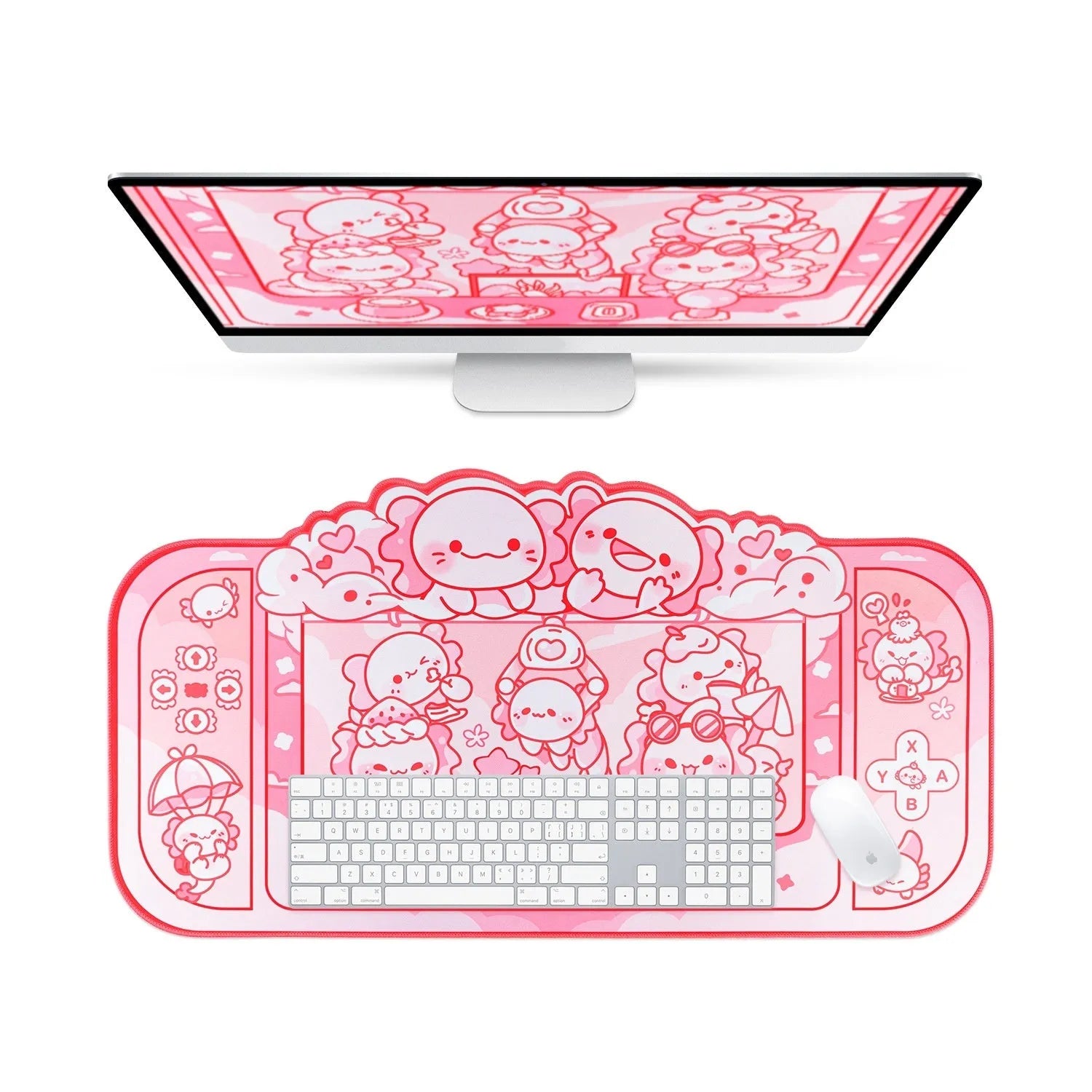 Hexagonal Dragon Crane Machine mouse pad measuring 75x40cm with cartoon anime design and wrist strap
