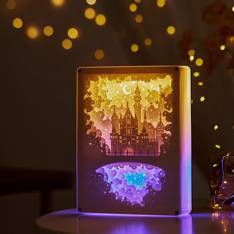 USB-powered bedside night light with three-dimensional paper carving design and remote control