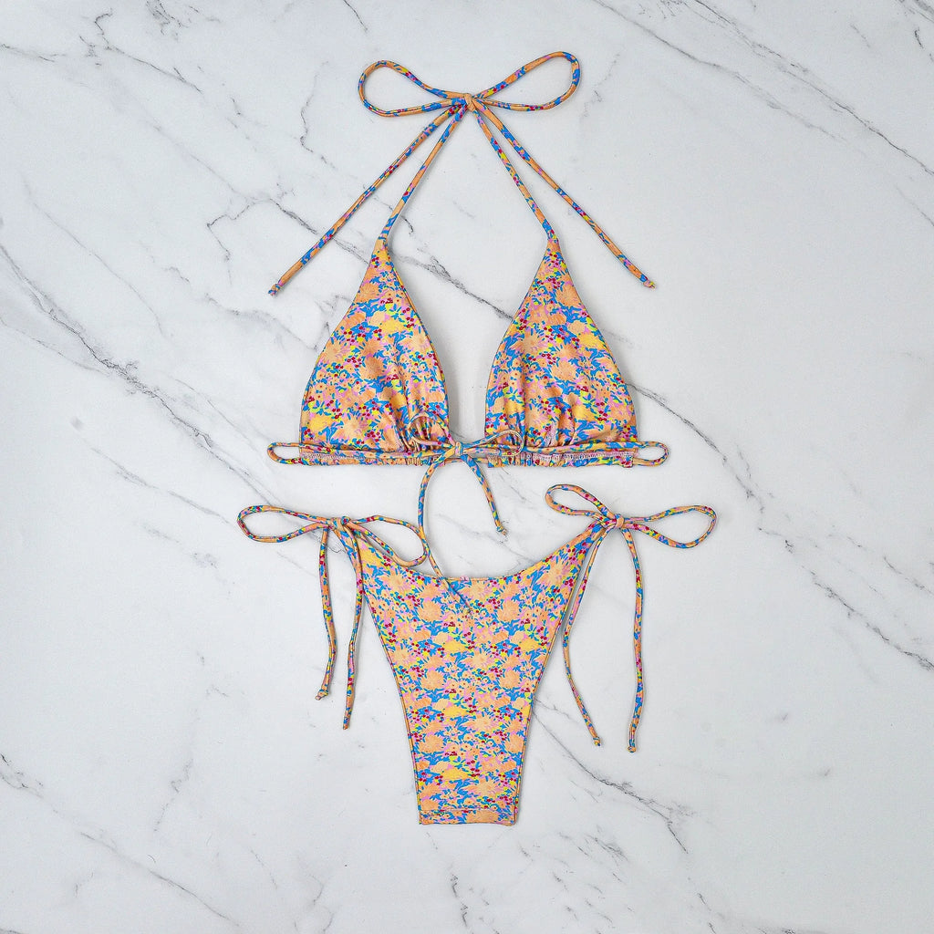 Lace-up bikini swimsuit with split design and briefs bottom