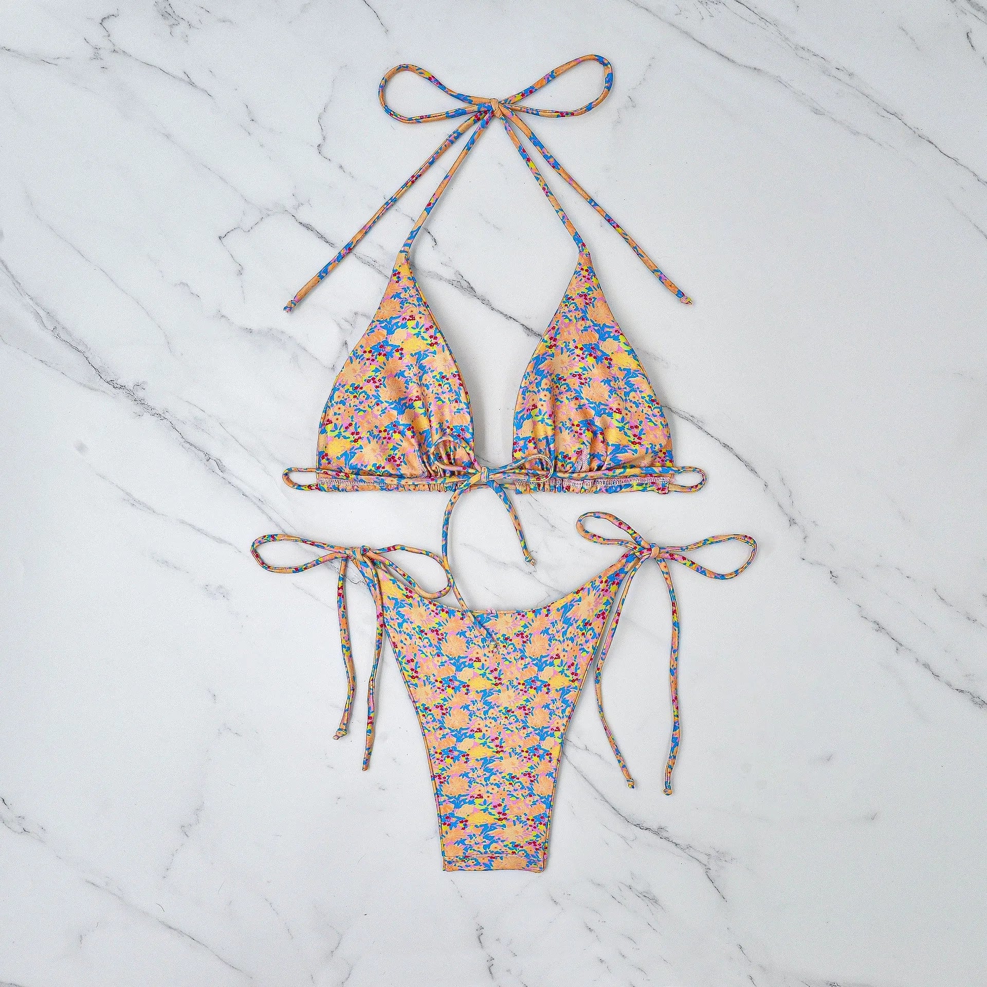 Lace-up bikini swimsuit with split design and briefs bottom