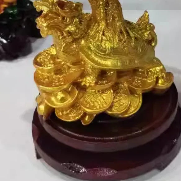 Resin Feng Shui ornament with citrine money tree and small turtle, 23cm high.