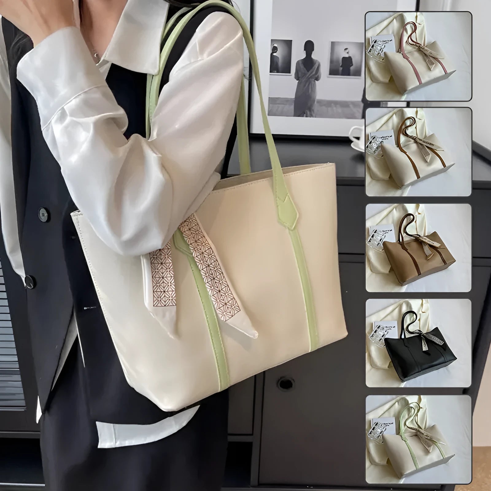 Women's large bucket tote bag with sandwich pocket design in available colour options