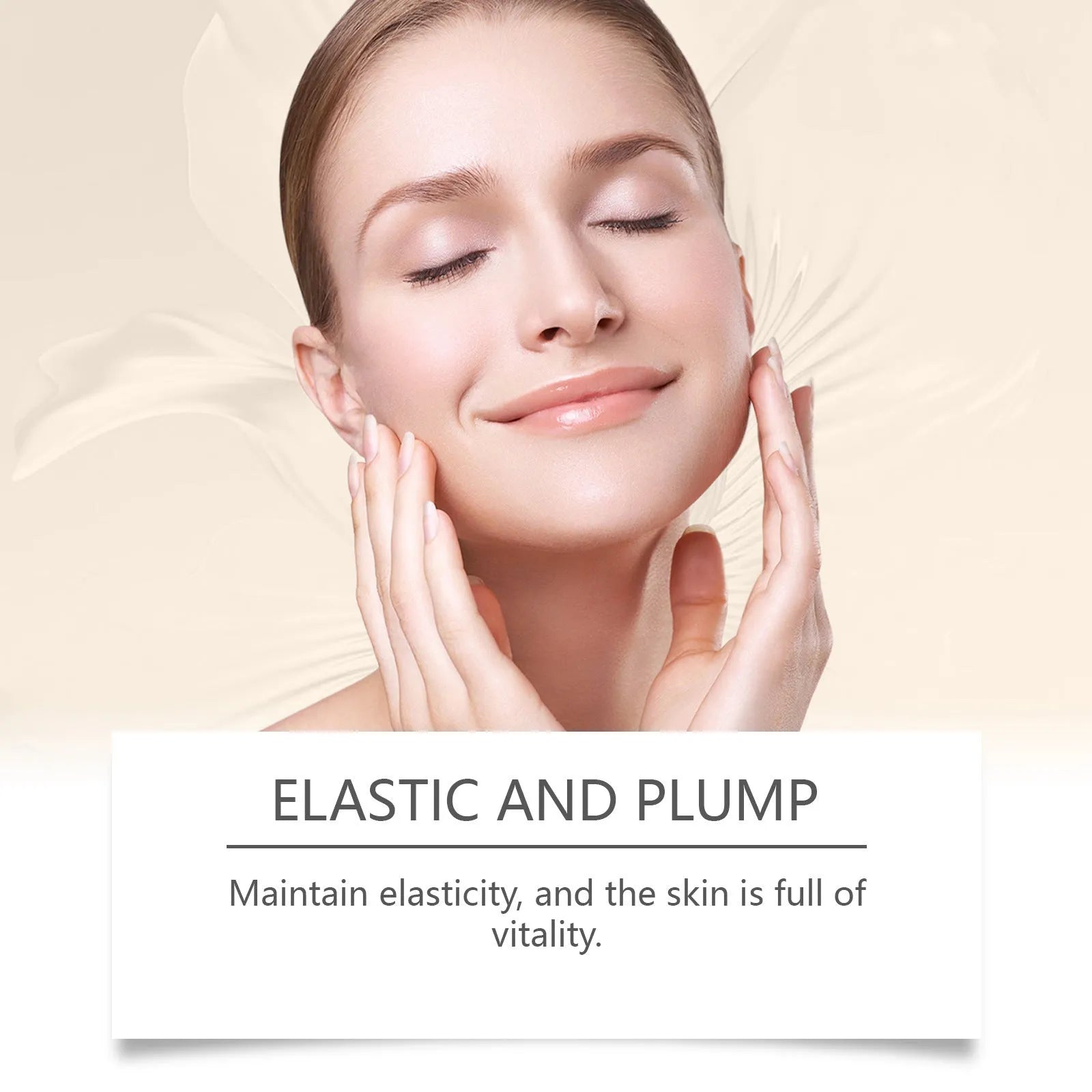 Collagen firming care solution 30ml container showing 2.8cm × 2.8cm × 10.3cm dimensions with hyaluronic acid and glycerol formula
