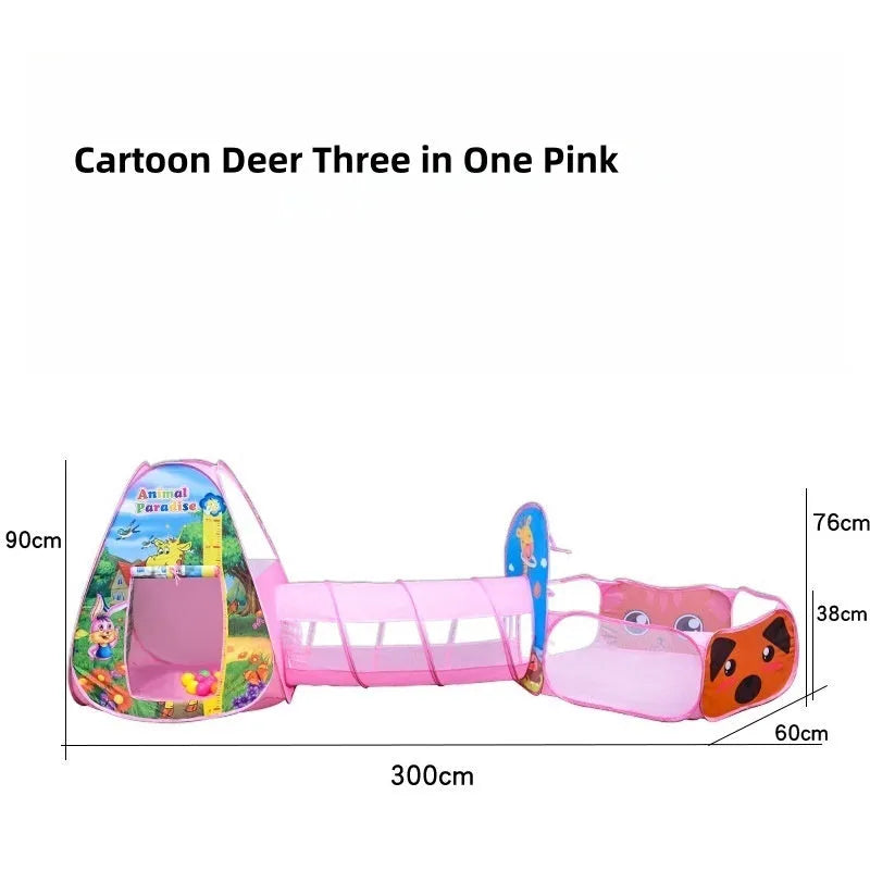 Three-in-one children's cloth tent set with ball pool and tunnel in cartoon submarine theme