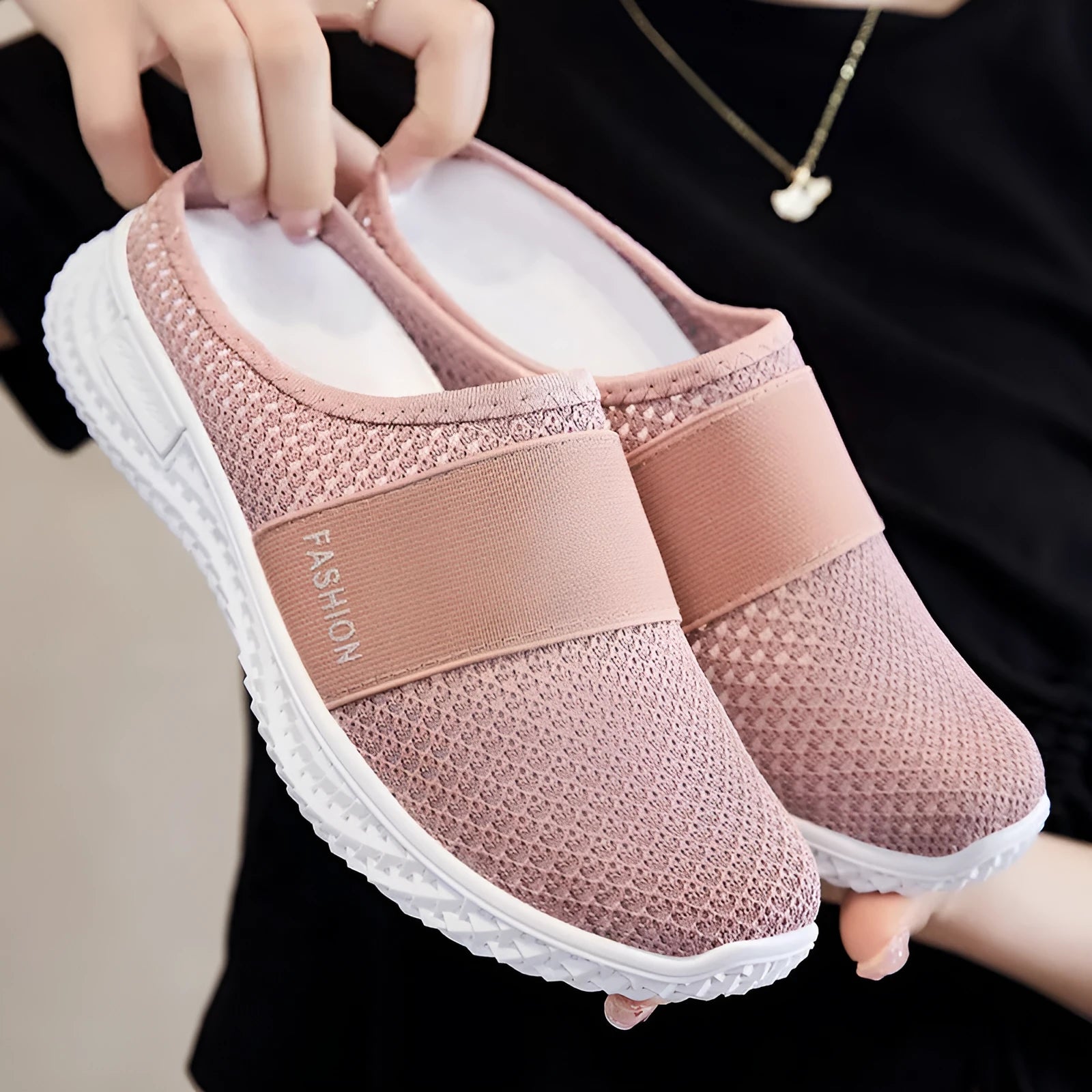 Women's casual mesh shoes with breathable upper and flat heel in multiple colour options
