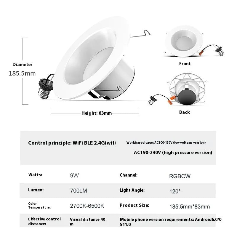 Smart WiFi Bluetooth RGBW colour changing ceiling lamp with remote and app control on mobile phone.