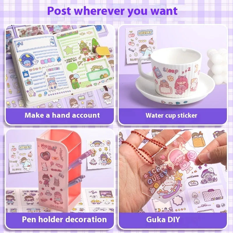 Children's reusable sticker book with five themed designs including cute characters and scenes
