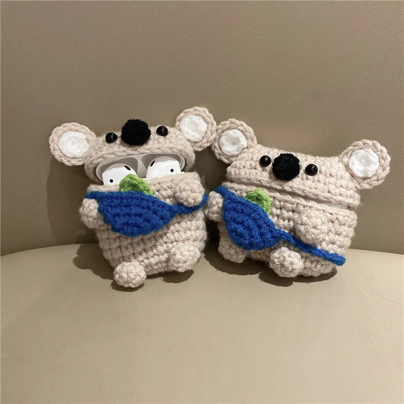 Handmade knitted koala bear backpack AirPods protective case cover for Apple wireless earphones