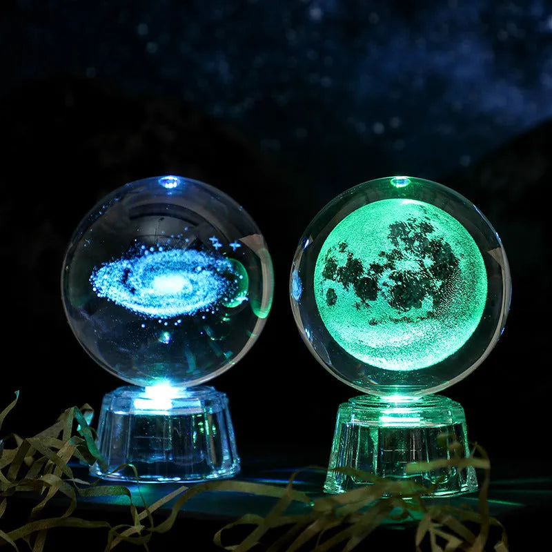 Transparent 6cm crystal ball ornament with inner carving detail and luminous function
